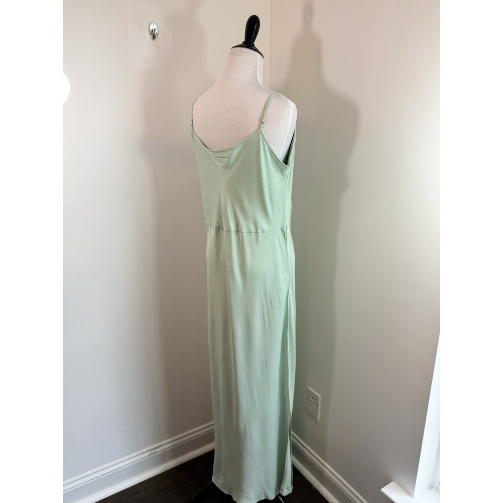 Anthropologie Elyse Bias-Cut Satin Maxi Slip Dress L Mint Green Cowl Neck Formal - Picture 6 of 13